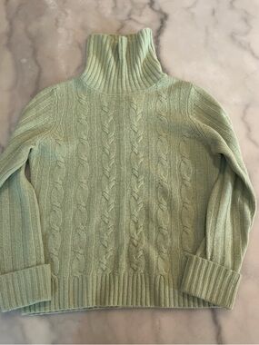 LOFT Mint Green Cable Knit Turtleneck Sweater